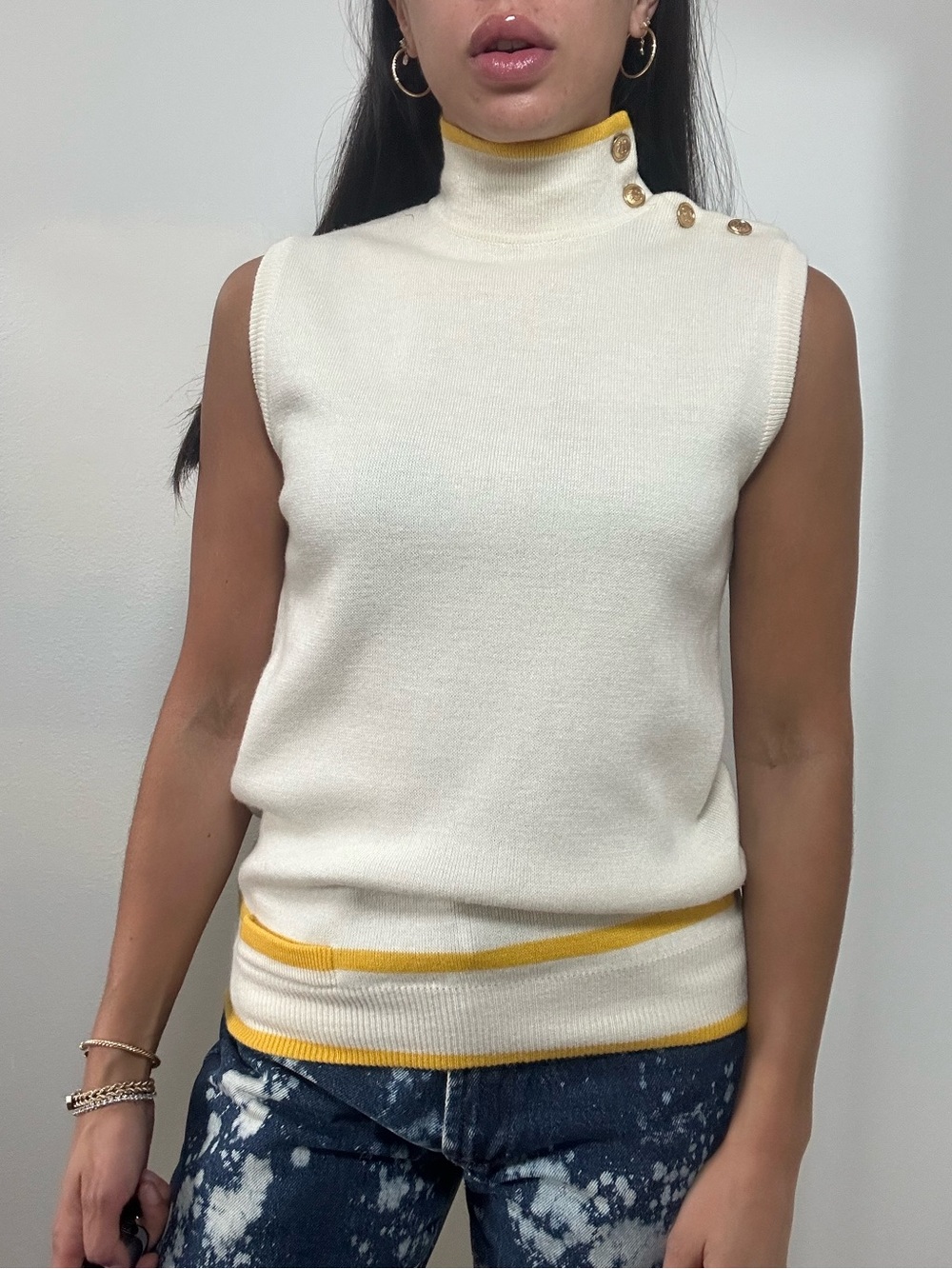 Vintage 70’s JH Collectibles Cream Lambswool Sleeveless Turtleneck Sweater S